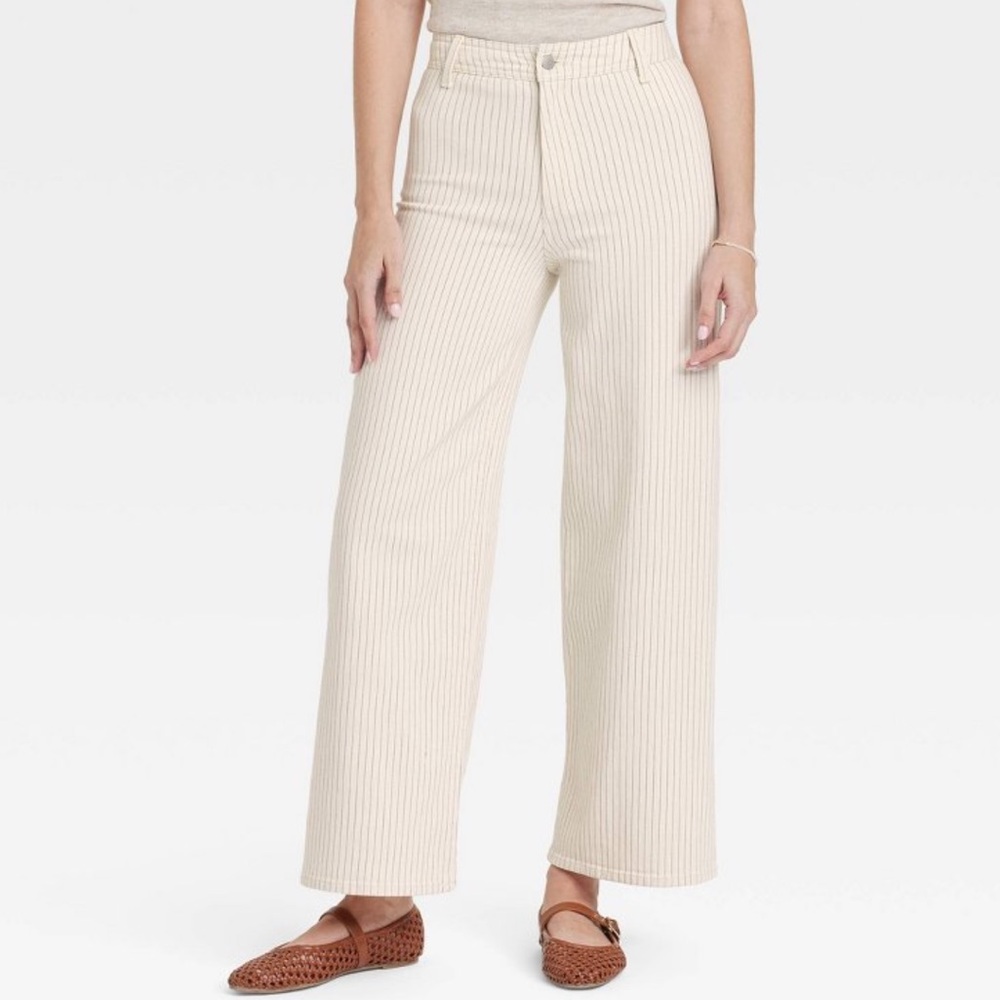 Target Universal Thread Cream Striped High Rise Wide-Leg Jeans NWT